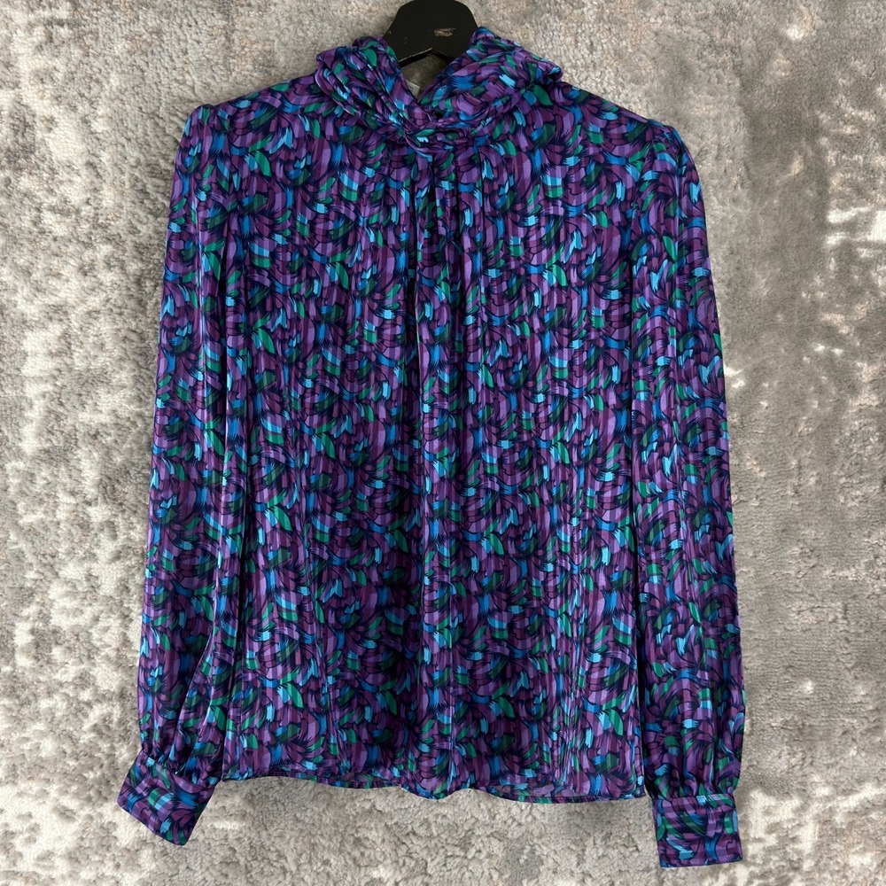 Anna Kriste Size 6 Abstract Geometric Button Top Colorful Long Sleeve